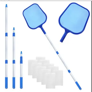 직접 판매 수영장 청소 도구 유연한 조절 텔레스코픽 극 미세 메쉬 그물 잎 스키머 레이크 판매