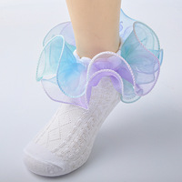 Boutique printemps automne petites filles arc-en-ciel enfants dentelle à volants chaussettes bébé enfant en bas âge moelleux maille gaze princesse coton cheville chaussettes