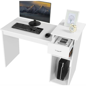 Bàn máy tính nhỏ màu trắng có ngăn kéo và giá máy in, bàn học và viết bằng gỗ - Product Image 6