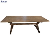 Sunzo Furniture Table en bois massif avec chevalet Table de ferme pour salle à manger, événement et mariage