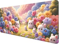 Tapis de souris floral, tapis de bureau mignon lapin blanc, grand tapis de souris de jeu, tapis de bureau pour clavier et souris, grand tapis de souris