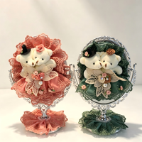 Miroir de table ours en peluche artisanal créatif et adorable, miroir de maquillage de bureau, miroir cosmétique, ornement cadeau de mariage