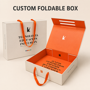 Boîte cadeau pliante magnétique personnalisée avec poignée en ruban, emballage plat, boîte en papier luxueuse et pliable pour emballage cadeau d'entreprise cosmétique - Product Image 1