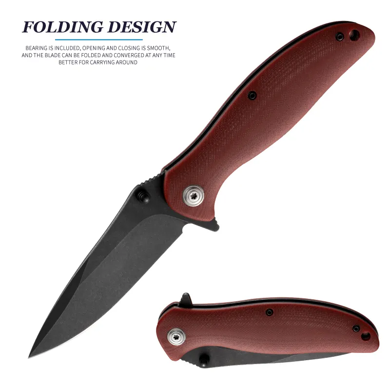 PRECISION 4.3'' G10 Handle Black Stonewashed Finished Ceramic Ball-Bearing D2 Messer EDC Folding Pocket Knife