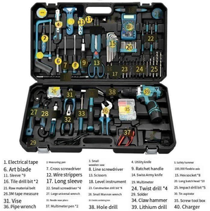 Juego de Herramientas Multifunción Portátil de 160 Piezas, Juego de Alicates de Uso Diario, Juego de Herramientas de Reparación de Automóviles, Cinta Métrica, Martillo, Llave Hexagonal para Automóvil - Product Image 3