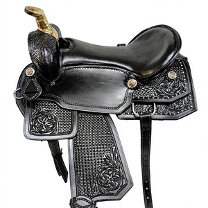 Selle Western en cuir brut avec quincaillerie en laiton, arceau en bois, pour l'équitation, le ranch et le roping, équipement complet pour la randonnée équestre - Product Image 1