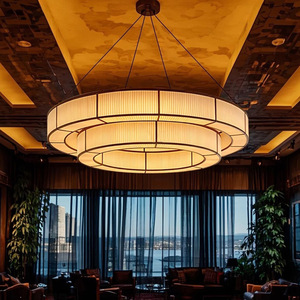 Lustre rond de style chinois, éclairage LED pour restaurant, salle privée, salle de banquet, salon de thé, comptoir de bar, tissu design - Product Image 5