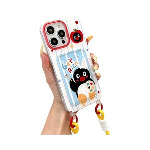 Custodia per telefono con cordino e disegno di pinguino in stile coreano per iPhone 16 15 14 13 12 Pro Max con fiocco blu e copertura in polvere - Product Image 6