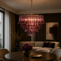 Lustre JYLIGHTING moderne de grande taille, style italien Murano, pétales d'améthyste, à étages ronds, pour hôtel et villa