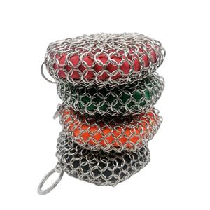 Metalen Pan Schraper Pot Reinigingsborstels Rvs Gietijzer Cleaner Chainmail Scrubber <span class=keywords><strong>Pad</strong></span> Met Ring - Product Image 3