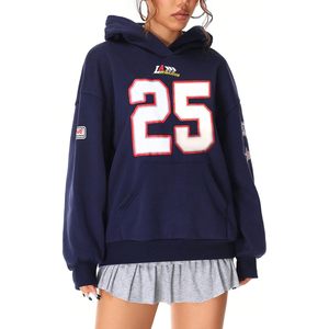 Sudadera con Capucha Personalizada para Mujer, Número 25, Diseño Gráfico, Hombros Caídos, Estilo Y2K, Tejida, Manga Larga, Transpirable - Product Image 5