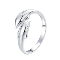 Bague double motif dauphin style couple romantique en or 18 carats avec cristaux et strass, élégante et simple, ouverte, pour mariage et fiançailles