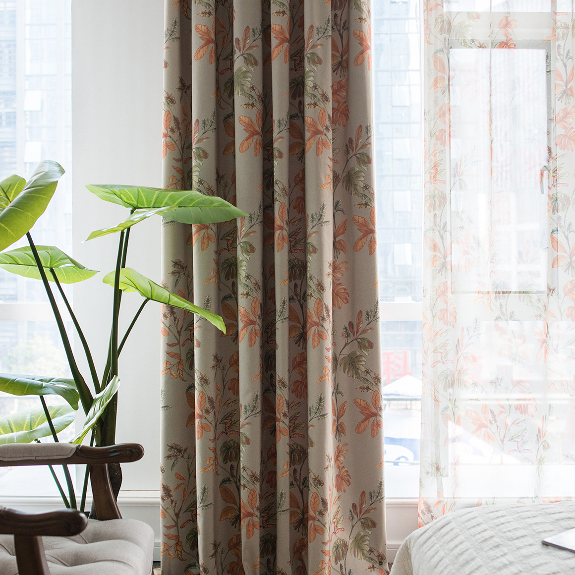 curtains for the living room High quality craft curtain Patterned orange large flower printed Shading curtain