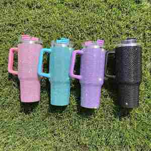 <b>2</b> Pack Custom Logo Purple Rhinestone Bling 40Oz Double Wall Vacuum Insulated Leak-Proof Eco-Friendly Stainless Steel Tumbler for - Product Image 1