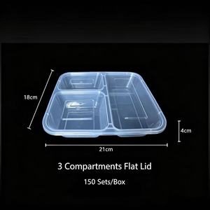 Envase de Plástico Desechable de 3 Compartimentos con Tapa Plana, Resistente a Fugas, para Comida para Llevar, Uso en Restaurantes y Servicios de Catering - Product Image 2