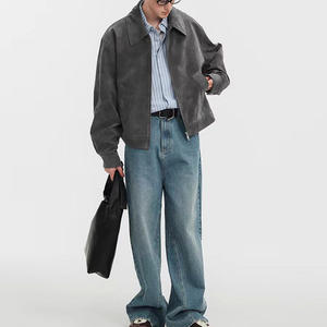 Chaqueta de ante bordada, chaqueta de Búfalo, chaqueta de cuero genuino, abrigo cortavientos para hombre, cremallera, cuello vuelto - Product Image 5