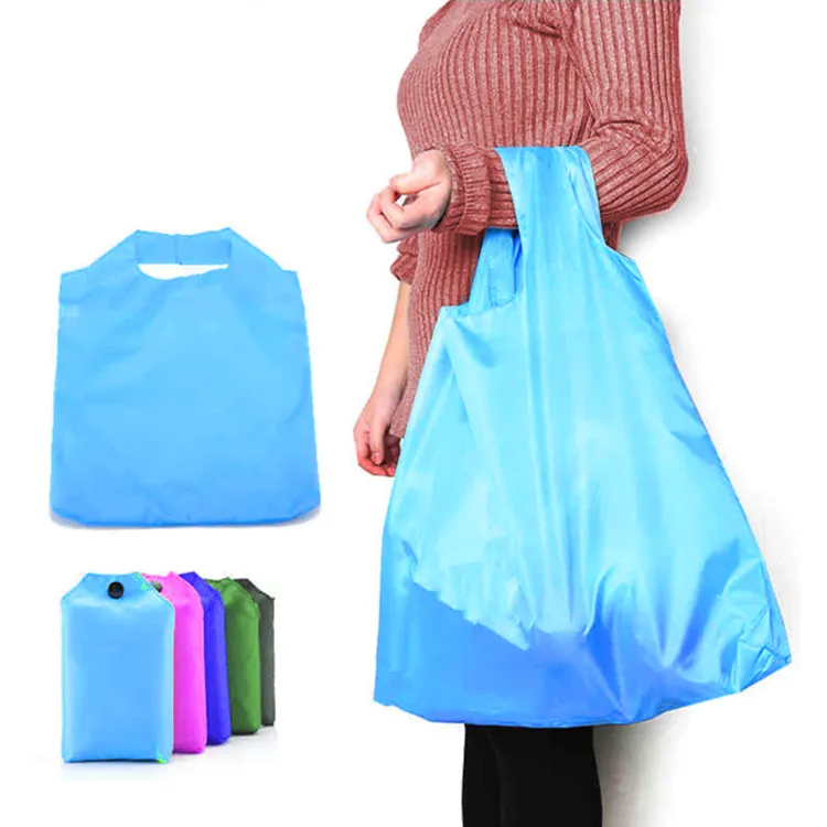 Portable recycled polyester fold reusable RPET foldable shopping bag