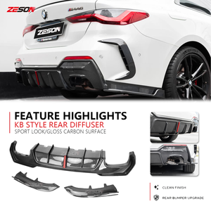 Difusor Trasero de 3 Piezas Estilo KB de Fibra de Carbono Seca con LED para <span class=keywords><strong>BMW</strong></span> Serie 4 G22 G23 430i M440i Coupé Convertible <span class=keywords><strong>2020</strong></span>+ - Product Image 6