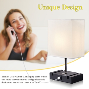 <span class=keywords><strong>Lampe</strong></span> de table moderne à interrupteur tactile en fer, à intensité variable, avec deux supports pour téléphone, ports de charge USB-A et USB-C, batterie rechargeable, LED blanc chaud - Product Image 3