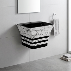 WC monobloc en céramique imprimé sur mesure, suite de salle de bain de luxe blanc et noir, cuvette de toilette à poser au sol - Product Image 5