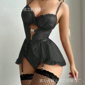 Body in pizzo nero sexy con giarrettiere e dettagli traforati, lingerie da club e da <span class=keywords><strong>notte</strong></span> per donna, ideale per la <span class=keywords><strong>notte</strong></span> di nozze. - Product Image 4