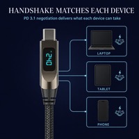 Câble USB-C vers USB-C tressé en nylon 240W avec affichage de puissance PD 3.1 pour charge rapide d'ordinateur portable, d'appareil photo et de charge nocturne (1,2M/2M) - Vente en gros