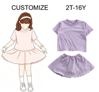 Nouvel Arrivage Ensemble 2 Pièces Fille avec Bordure Festonnée 1-9 Ans T-shirt Manches Courtes et Mini-jupe Évasée Assortie Décontracté Logo Personnalisé