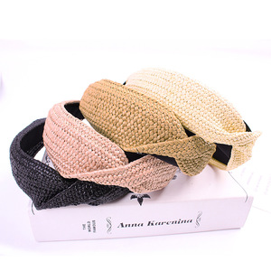 Nouveaux bandeaux en paille tressés à la main, accessoires pour cheveux pour filles, bandeaux larges noués pour femmes, vente en gros - Product Image 5