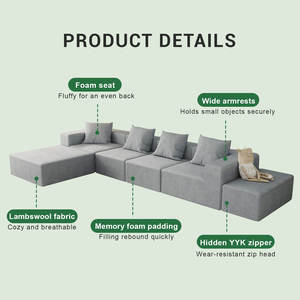 इतालवी न्यूनतम टोफू ब्लॉक मॉड्यूलर सोफे सेट मुक्त संयोजन 6 सीटें उच्च घनत्व स्पंज लिविंग रूम सोफे कुर्सी - Product Image 3