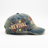 Casquette de baseball unisexe adulte rétro rétrovintage en denim délavé bleu vieilli à 6 panneaux