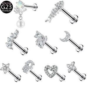 OEM 16G G23 Titanium Zirkoon Bruiloft Oorbellen Oorbeugel Body <span class=keywords><strong>Piercing</strong></span> Sieraden Platte Achterkant Trendy Labret - Product Image 4