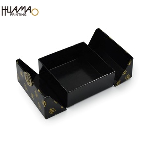 Huamao Printing Black Glossy Double-Door Rigid <b>Box</b> Custom Gold Foil Logo Stamped Packaging <b>Box</b> for Gift & Retail Products - Product Image 1