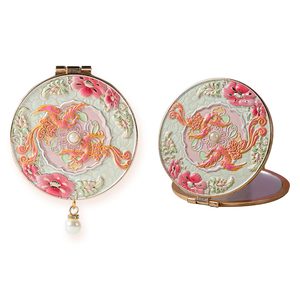 Wholesale Luxury Modern Travel Makeup Compact Hand Mirror Rose Gold Black Pink Plated Handheld Mirror Handle Customizable Color