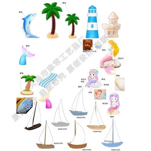 Chaises de plage, cocotiers, coquillages, sirènes, queues de <span class=keywords><strong>baleine</strong></span>, voiliers, bateaux rapides, phares, dauphins, artisanat en résine et - Product Image 5