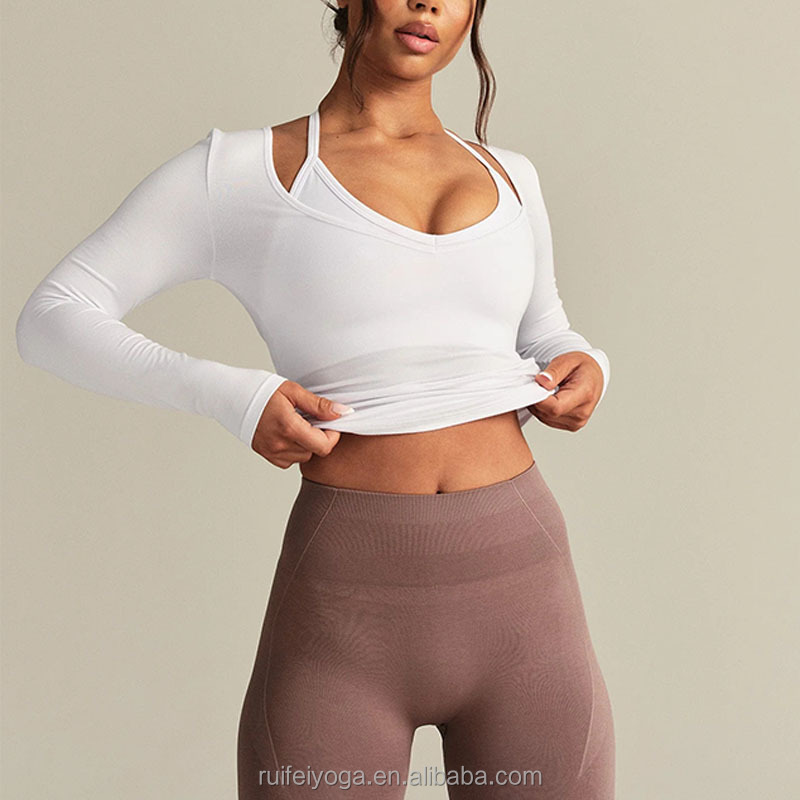 Custom Screen Printed Lightweight Smooth Contour Plain T Shirt Blank Gym Fitness Yoga Top Women Long Sleeve Reversible T-Shirt