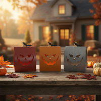 Décoration d'Halloween : Porte-bougie en métal durable fait main, motif crâne et citrouille, pour intérieur, extérieur, maison, bar, fête, maison hantée