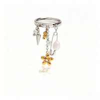 Bague ajustable Gaovo en acier inoxydable doré 18 carats, style Y2K, avec perles en acier faites à la main et incrustations géométriques pour femme