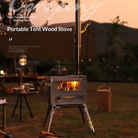 Poêle à bois d'extérieur portable pour camping, chauffage au charbon détachable, capacité 5+ personnes, barbecue, four de tente de camping