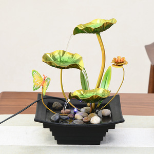 Small Wrought Iron Water Feature With Light Ring Circulating Tabletop <b>Humidifier</b> For Living Room Feng Shui Decor Gift - Product Image 3