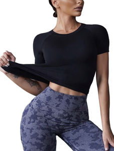 T-shirt de yoga pour femme Lululemon, coupe ajustée, manches courtes, col rond, crop top, tissu extensible, couleur unie, pour le fitness et le sport - Product Image 1