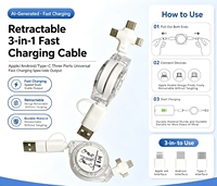 Kabel Data USB Type C Android 3-in-1 Pengisian Cepat dengan Logo Kustom Pabrik, Kabel Daya & Data Ponsel dengan Fitur 3.1