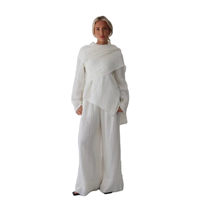 Nouvel ensemble plissé blanc premium personnalisé 2 pièces Lignes, abaya légère et aérienne pour femmes musulmanes, tenue de loisirs quotidienne