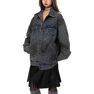 Wholesale Fashion Ink-splashed <b>Rhinestone</b> Denim <b>Jacket</b> for Men Spring and Autumn High-end Retro Washed Couple Denim <b>Jacket</b> - Product Image 1