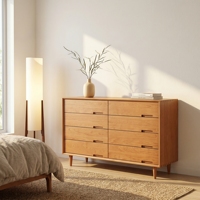 Commode en bois massif à 8 tiroirs de style japonais moderne avec rangement pour chambre et salon, garantie 5 ans