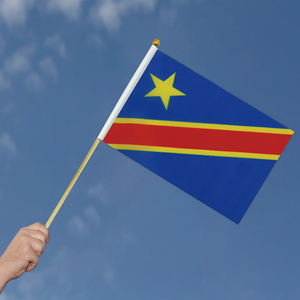 2024 Venta caliente <span class=keywords><strong>de</strong></span> fábrica República Democrática del Congo Poste <span class=keywords><strong>de</strong></span> madera Bandera ondeada a mano para vacaciones generales - Product Image 5