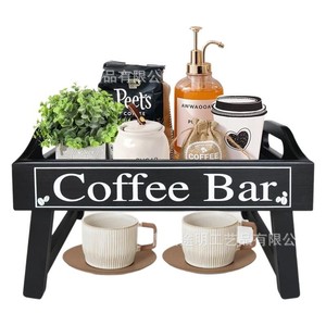 Wooden Desktop Coffee <b>Storage</b> <b>Rack</b> Black Foldable <b>Kitchen</b> Organizer For Coffee Bar And Seasoning Jars - Product Image 5