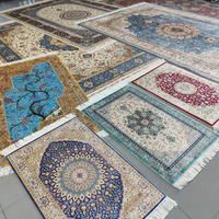 Tapis persans traditionnels bleus décoratifs 4x6, tapis en soie, tapis oriental, fait main, noué à la main, décoration de sol à vendre