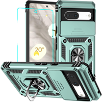 Coque antichoc en plastique Google Pixel 7 Armor Design avec support magnétique, testée pour les chutes de 20 pieds (vert foncé)