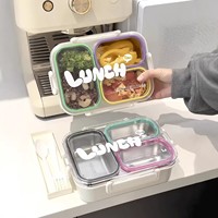 Boîte à lunch compartimentée en acier inoxydable 304, design attrayant, hermétique et anti-odeur, 501-800 ml, motif dessin animé, idéale pour les étudiants