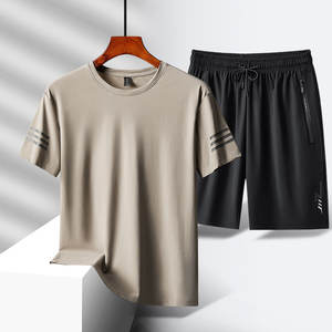 ชุดเสื้อยืดผ้าเนื้อบางผ้าไอซ์ซิลค์ระบายอากาศได้ดีแขนสั้นสำหรับใส่วิ่งออกกำลังกายฟิตเนสปรับแต่งโลโก้ได้สไตล์เท่ๆสำหรับฤดูร้อน - Product Image 5